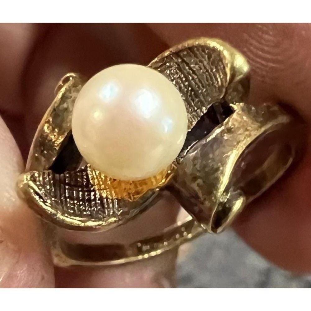 Vintage Designer‎ Malaikariss Pearl 18K Gold filled Ring Sz 9